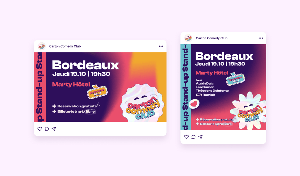 mock-up resaux sociaux pour le carton comedy club